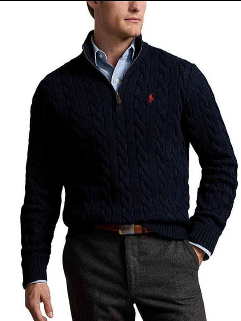 Polo by Ralph Lauren Navy Cable-Knit Half-Zip Sweater